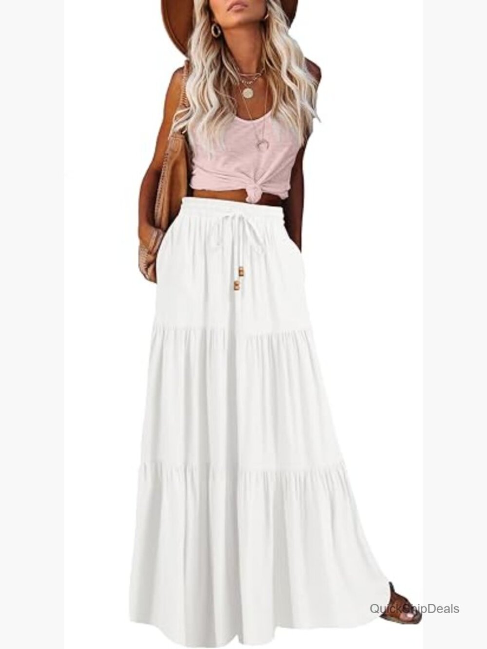 Boho Tiered Maxi Skirt with Pockets - Flowy A-Line